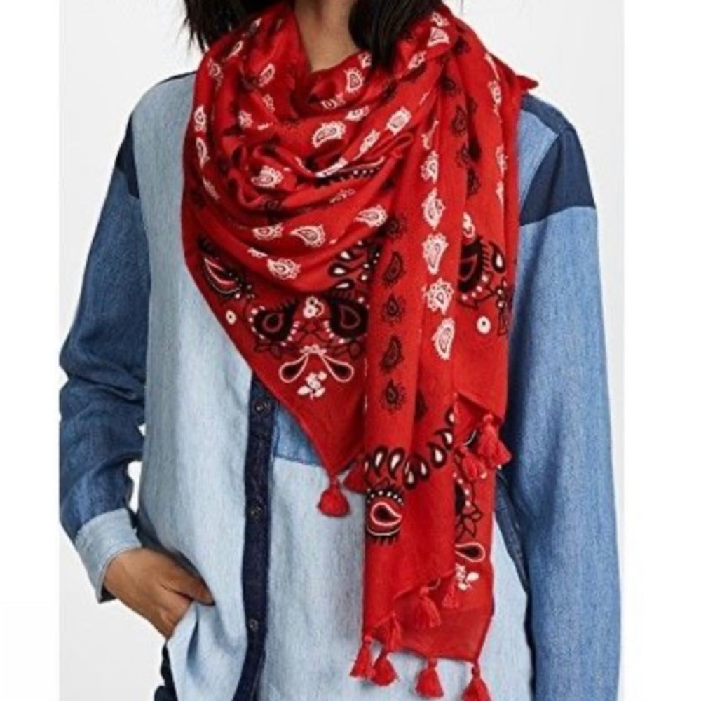 Rebecca minkoff gauze paisley bandana tassel oblong rectangular scarf NWT